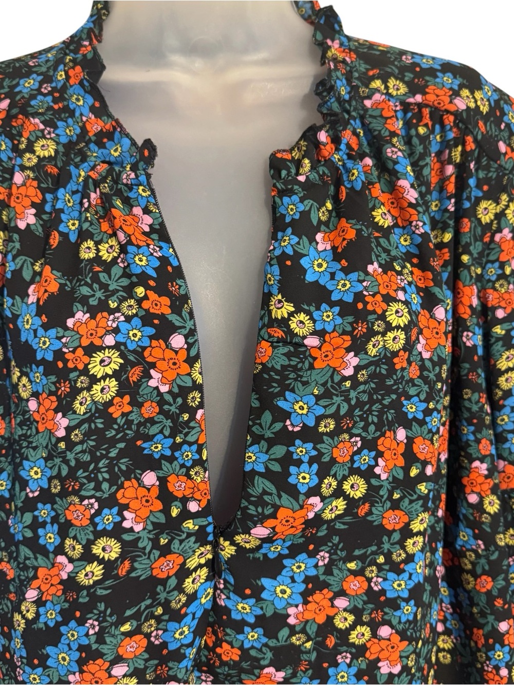 Black-Multi Floral Blouse w/Zipper YOU DECIDE how DEEP the V-Neck PLUS: 3X #11 - Picture 5 of 12